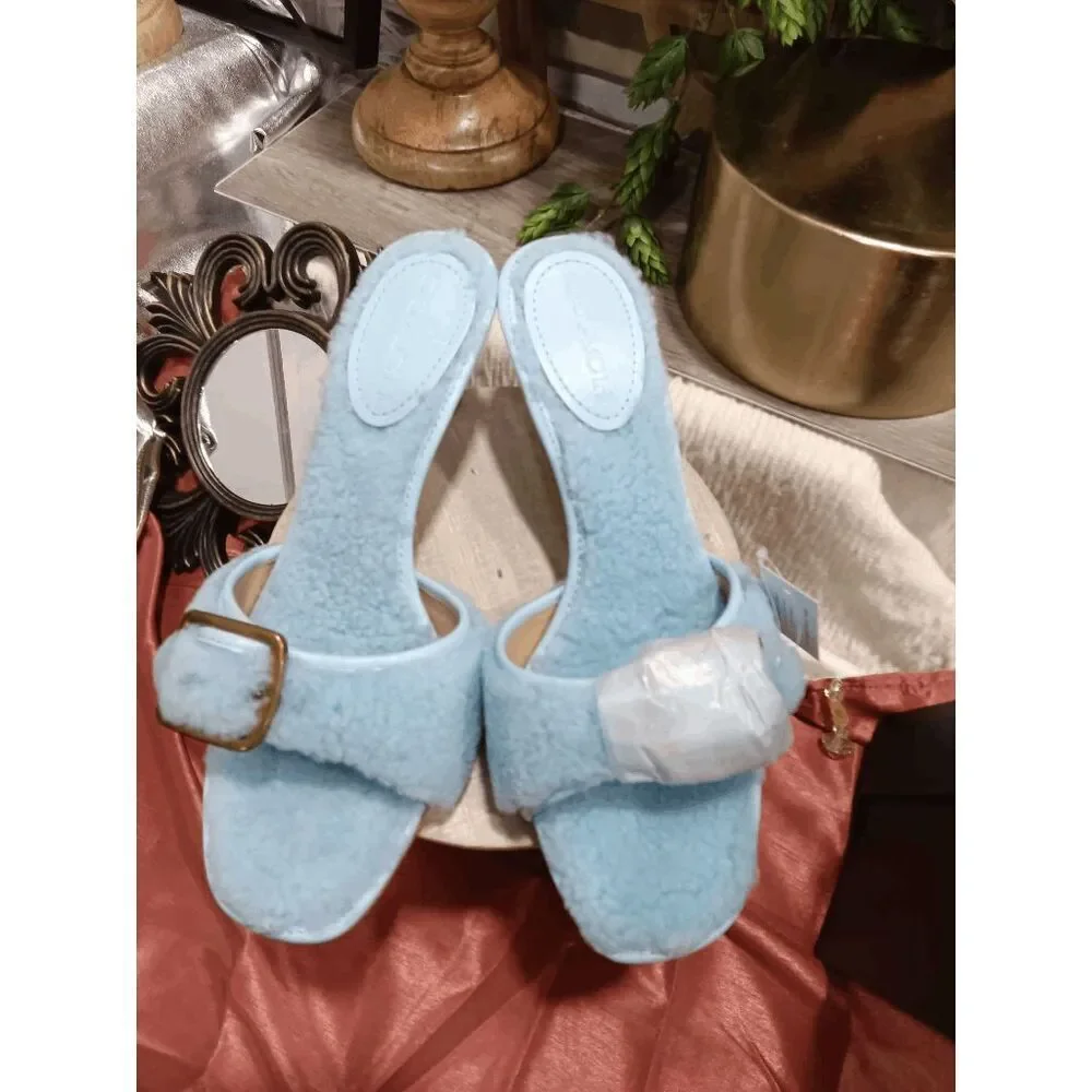 Coach Women's Shearling Buckled Mule Sandals - Baby Blue 9B - Picture 3 of 10
